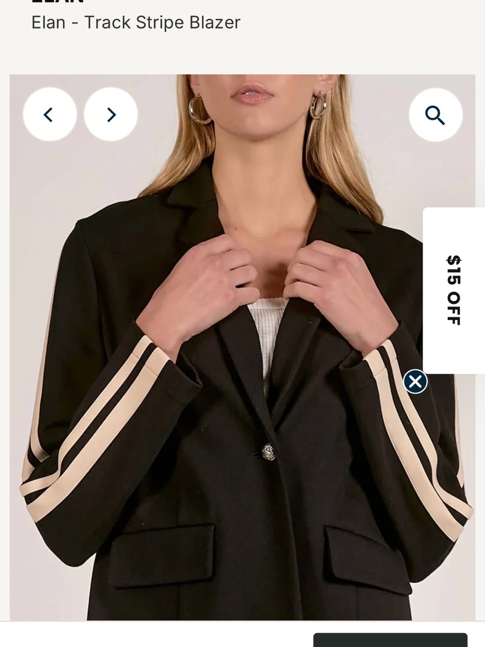 Elan Black Blazer with Cream Track Stripes
